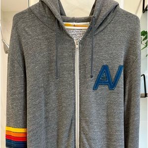 Aviator Nation, FULL ZIP HOODIE WITH ARM STRIPES AND CHEST LOGO, Size Large
